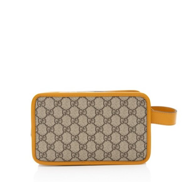 NEW! $1100 Gucci GG Supreme Clutch Travel Pouch yellow trim - Picture 6 of 17